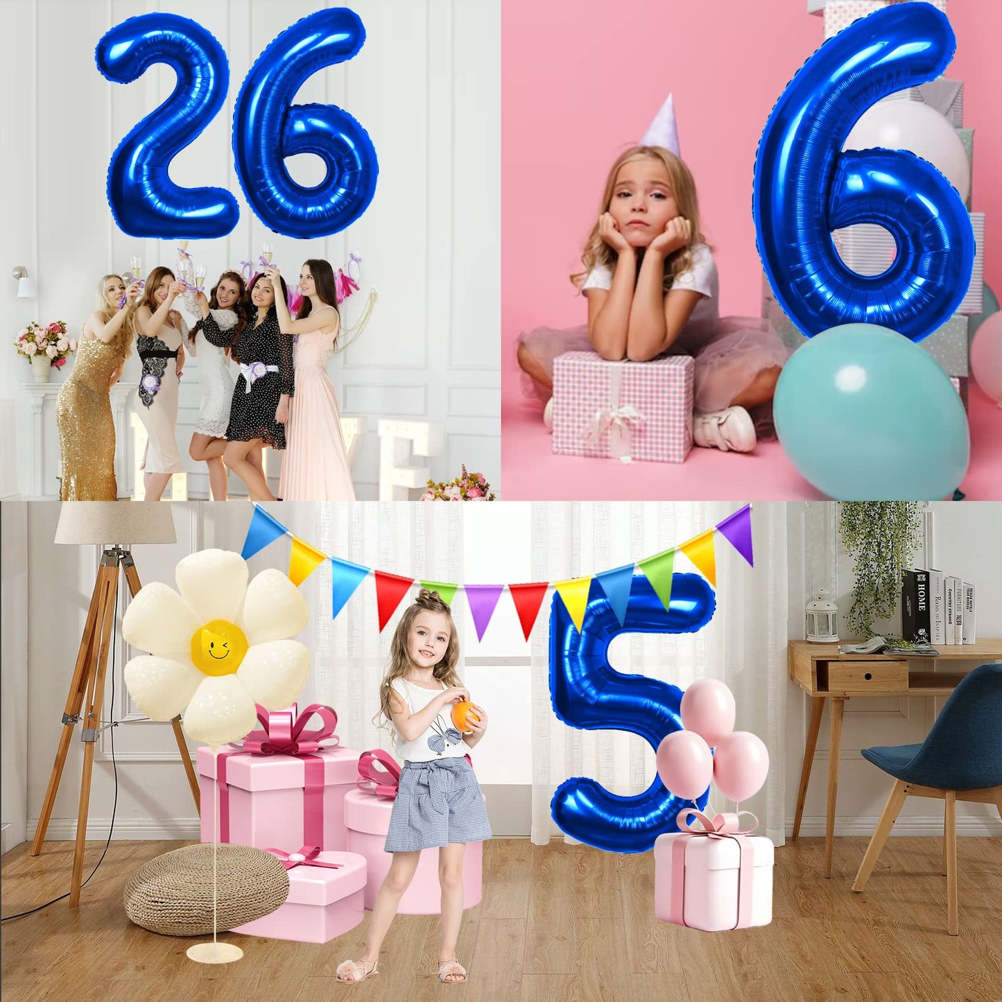 40 Inch Big Blue 2 Balloon Number 2 Large Foil Helium Number Balloons 0-9 Jumbo Giant Happy 2Nd Birthday Party Decorations For B