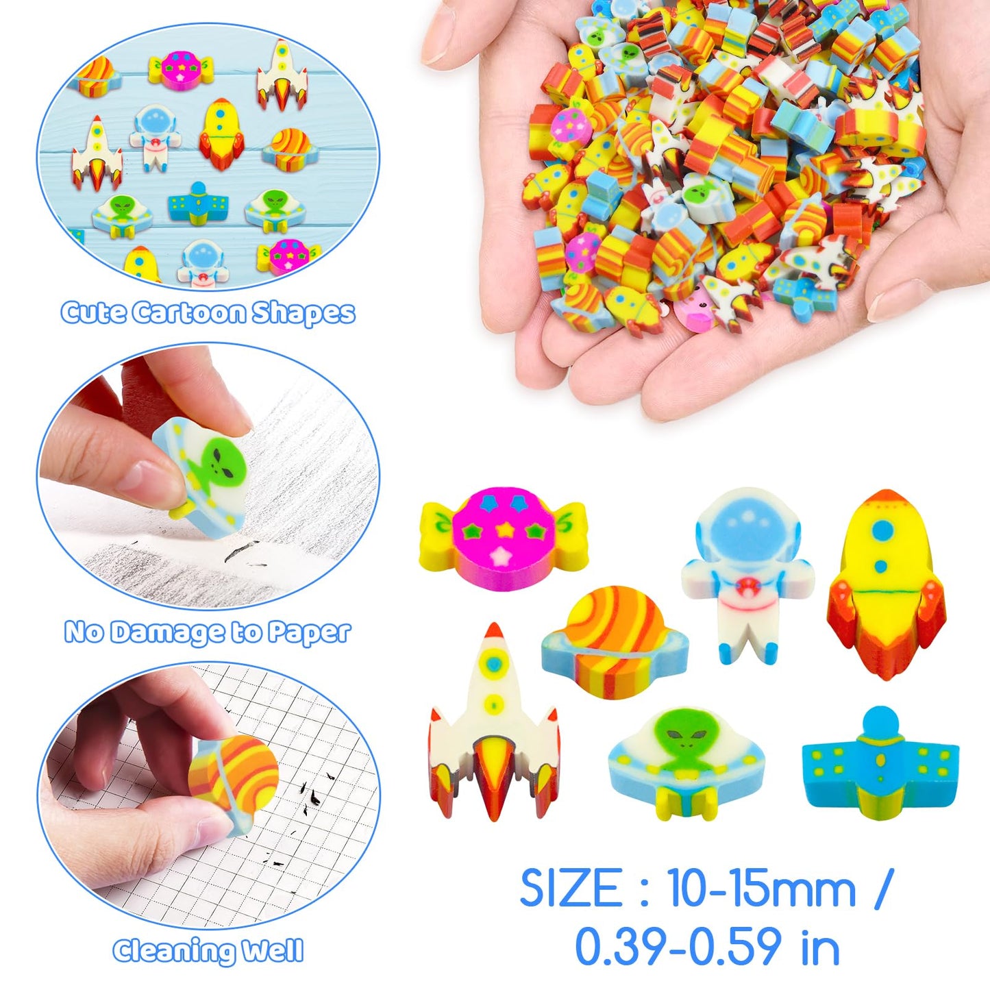300 Pieces Space Mini Erasers For Kids Astronaut Erasers Plane Erasers Tiny Erasers Novelty Pencil Erasers Bulk Mini Erasers For