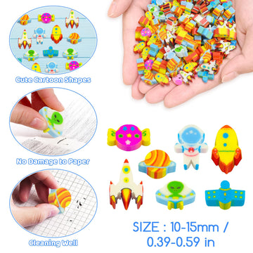 300 Pieces Space Mini Erasers For Kids Astronaut Erasers Plane Erasers Tiny Erasers Novelty Pencil Erasers Bulk Mini Erasers For