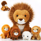 Honoson 5 Pcs Lion Plush Set Large Lion Stuffed Animal With 4 Cute Baby Lions In His Zippered Back Soft Cuddly Lion Plushie Boys
