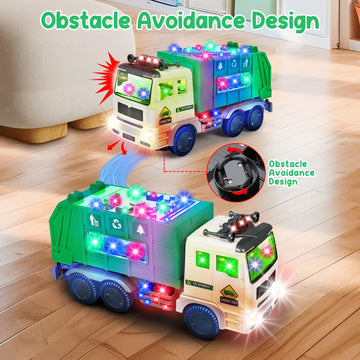 choopheme Garbage Truck Toys with Music 4D Led Light Automatic Bump Light up Toys Garbage Truck Engine Push Car Toy Vehicle Tras