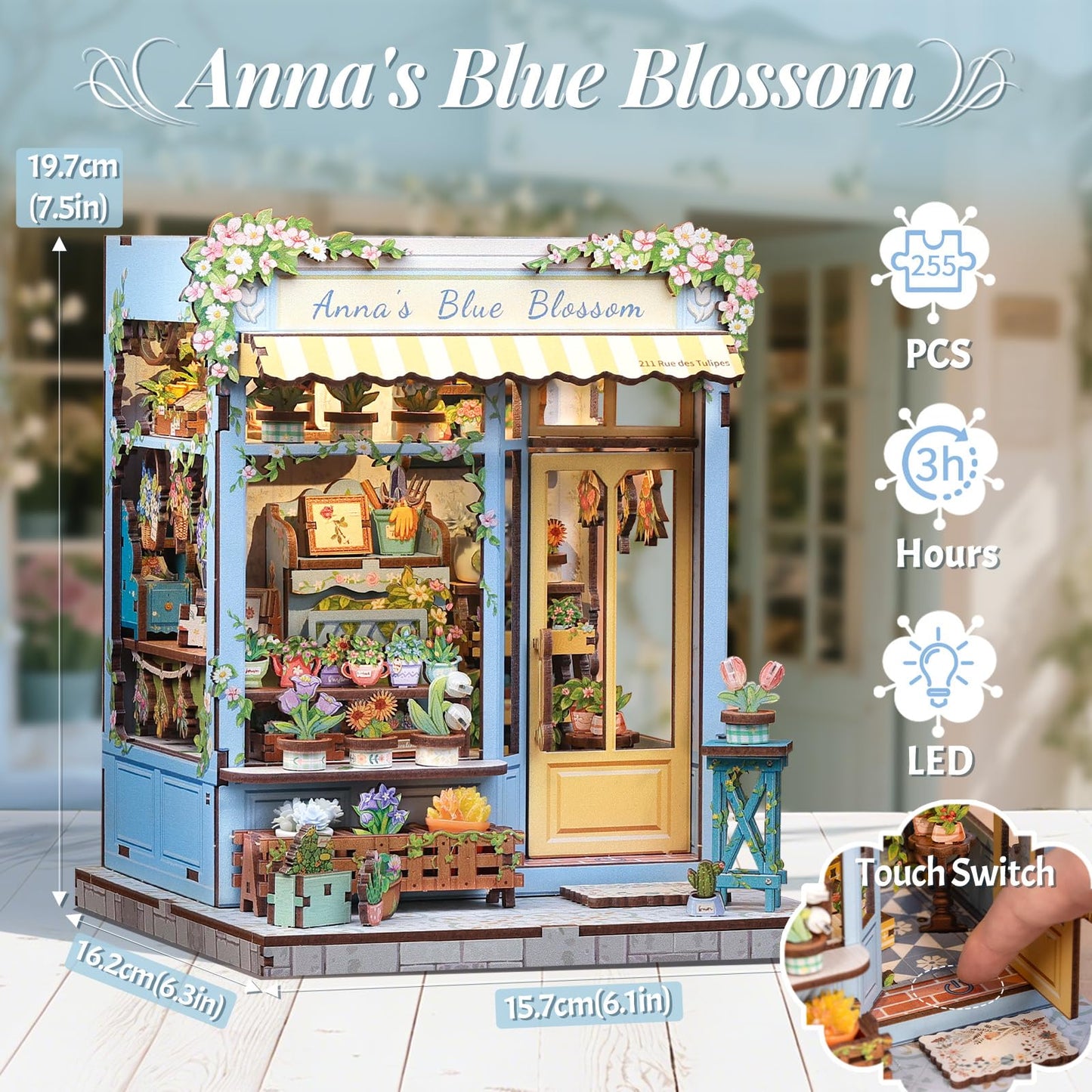 Book Nook Kit  DIY Miniature House Kits for mature-themed and Teens  Dollhouse Tiny Booknook Garden House Bookshelf  DIY Craft Gifts for Family and Friends (Anna's Blue Blossom)