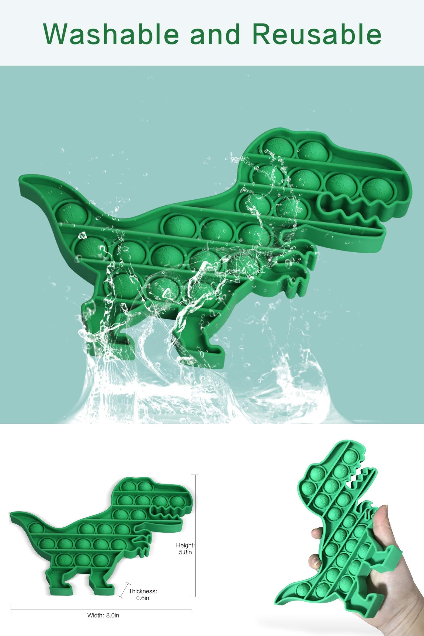 HILUDEER Pop Fidget Toy - Stress Relief Silicone Logic Game for Teens & Adults - Green Dinosaur