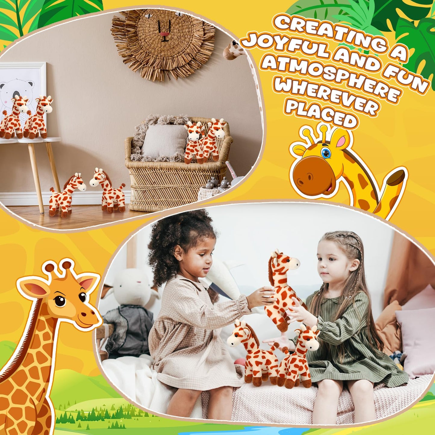 Blueweenly 12 Pcs Giraffe Stuffed Animal Bulk 6'' Stuffed Giraffe Plush Toy Soft Safari Plush Zoo Wild Animal Party Decoration Cute Tiny Keychains for Back to School Kid Girl Boy Birthday Forest Party