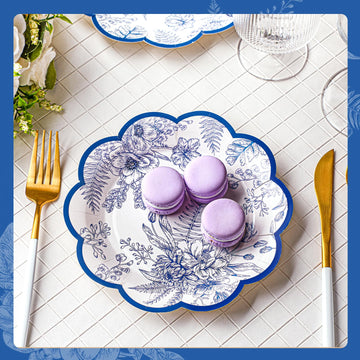 100 Pcs Blue Floral Paper Plates Disposable Dessert Plates Baby Bridal Shower Party Supplies Floral Dessert Plates Bulk Birthday
