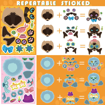 24 Sheets Cats Make A Face Stickers Make You Own Cats Stickers Animal Stickers For Kids, Birthday Gift Party Favors Supplies Tea