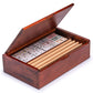 Yellow Mountain Imports Double 12 Dominoes Game Set with 91 Tiles, Wooden Case & Racks, Multi-colored Pips/Dots