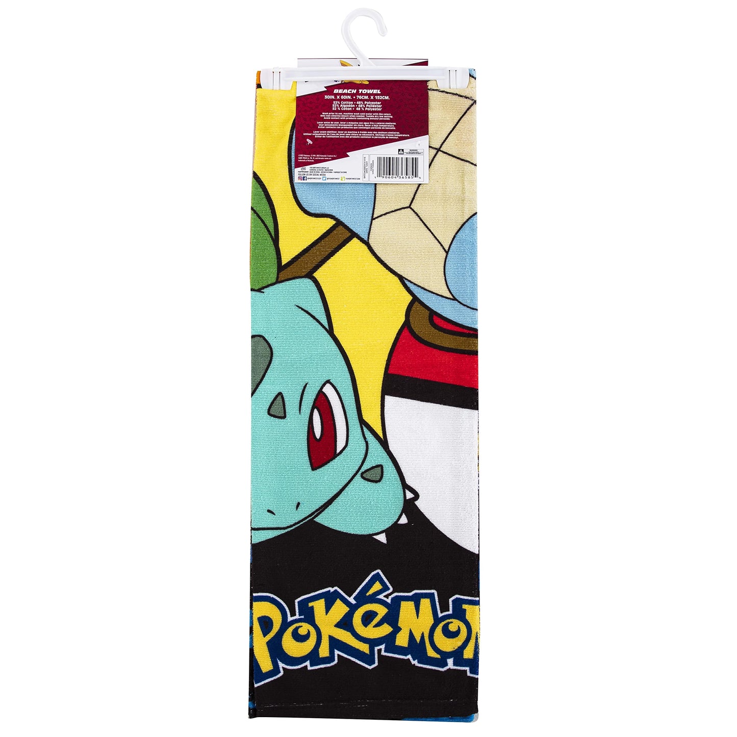 NORTHWEST Pokemon Beach Towel, Soft Cotton 30"x60", Sunset Color, Pikachu Charmander Squirtle Bulbasaur, Model 720