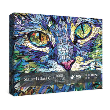 Stained Glass Puzzles Cat Puzzle 1000 Piece For Adults, Colorful Animal Puzzles 1000 Pieces Funny Kitty Jigsaw Puzzle, Cute Cats Puzzle As Decor