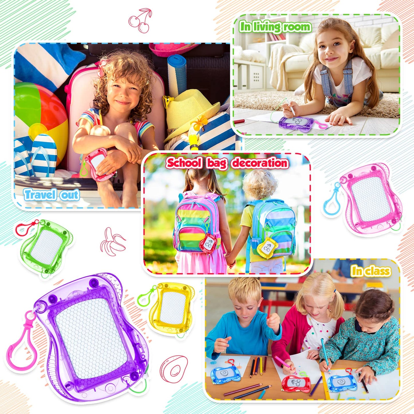 72 Pieces Mini Magnetic Drawing Board for Kids, Backpack Keychain Clip Drawing Boards Erasable Doodle Board Sketch Pad for Kids