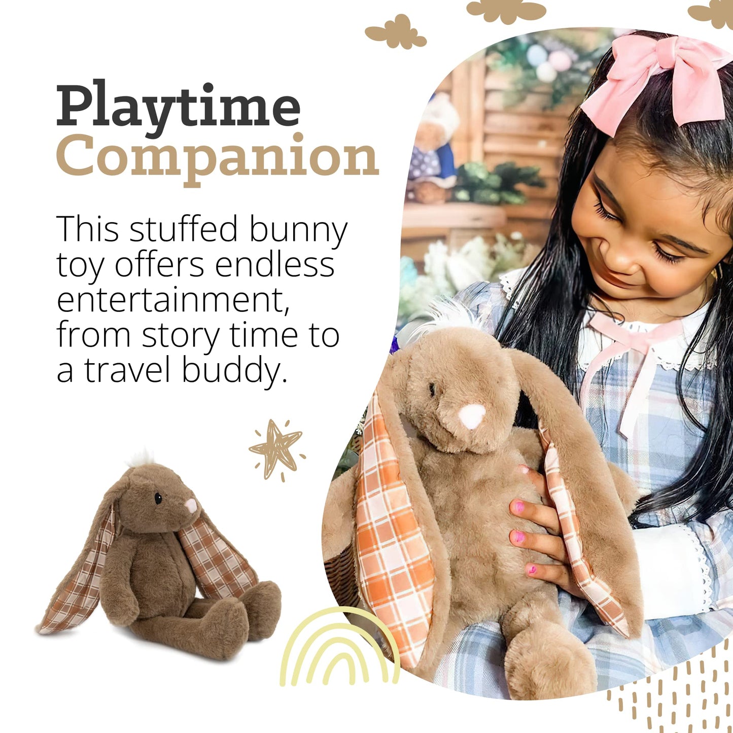 Plushible Easter Bunny Stuffed Animal, 18'' (Brown) - Plush, Soft Embroidered Stuffed Bunny Toy For Kids, Newborns, Boys & Girls