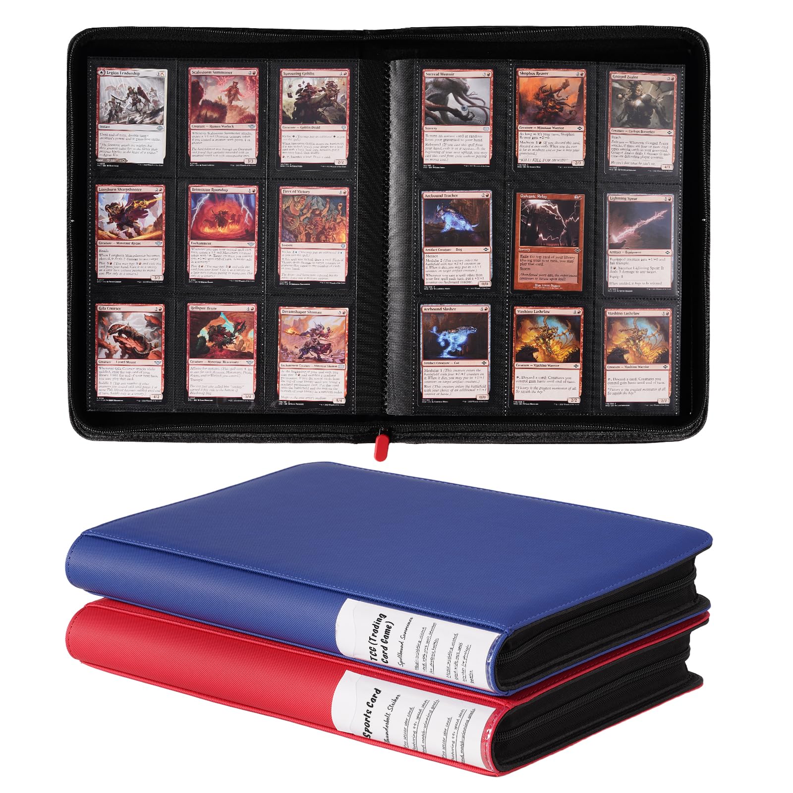ProCase 2 Pack Trading Card Binder with Side Label; Holds 360 Trading Card with 9 Pockets; enhanced Zipper Card Collection binder Album Folder for Sports Cards  TCG  MTG  PKM -Rednavy