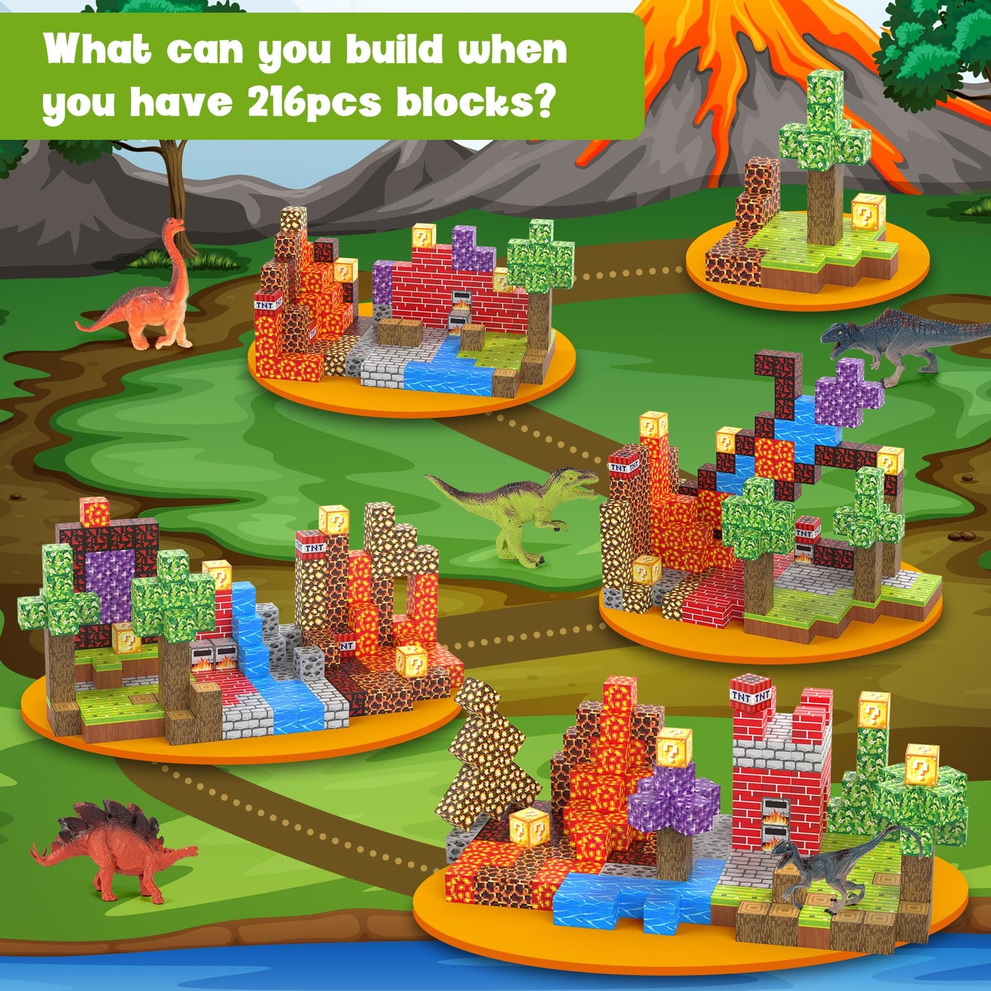 Cuteland Magnetic Blocks 216Pcs Volcano Style, Magnetic Building Blocks For Boys 6-8,Toys Gift For 6+ Year Old Kids, Constructio