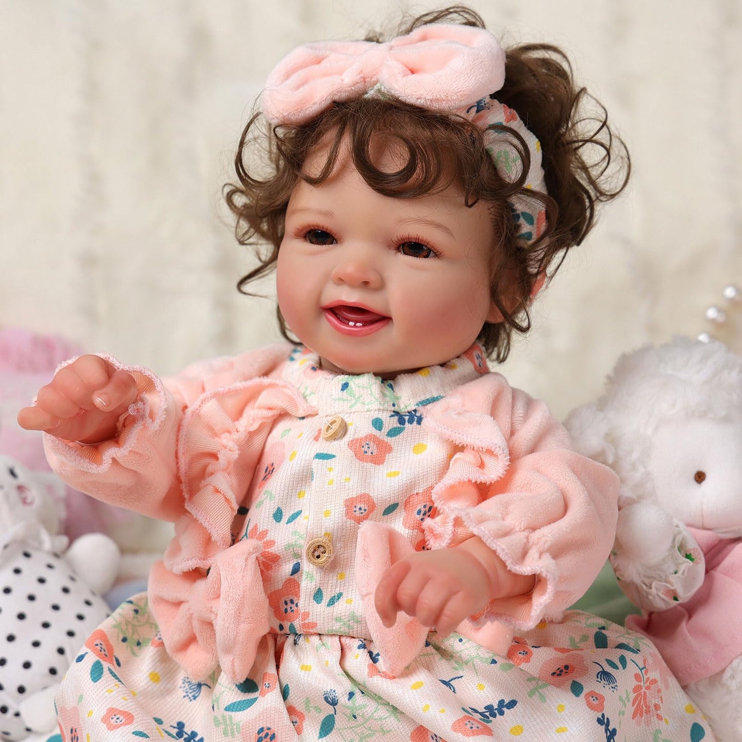 Babeside Lifelike Reborn Baby Dolls, 17 Inches Lovely Realistic-Newborn Baby Dolls With Curly Brown Hair, Soft Body Real Life Baby Dolls Girl With Gift Box For Kids Age 3+