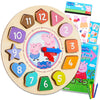 Peppa Pig Clock Puzzle Shape Sorting Game For Toddlers, Kids ~ 5 Pc Learning Toy Bundle With Peppa Wooden Clock, 3 Flash Card Packs, And More (Peppa Pig Wooden Toys)