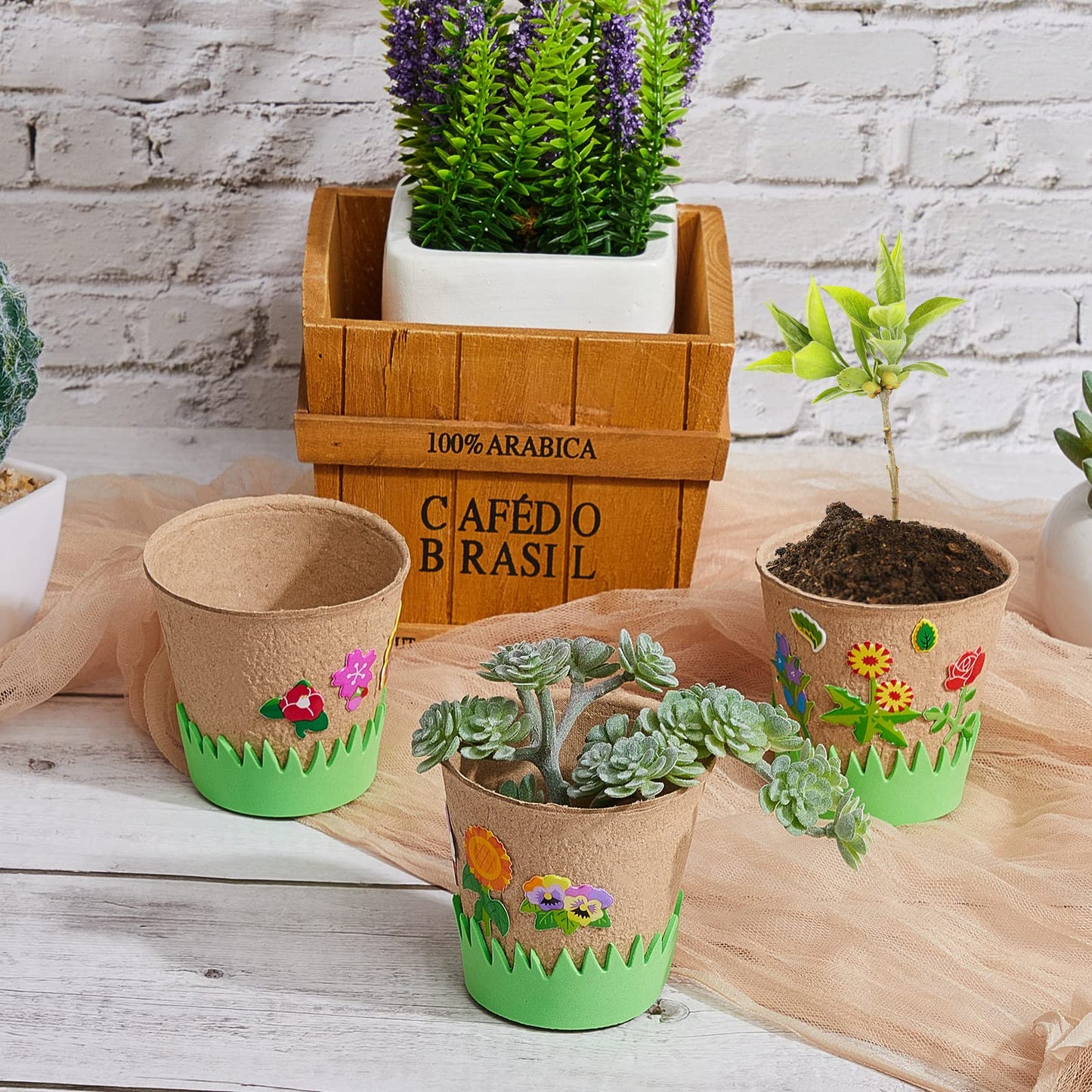 Jecery 12 Sets Garden Paper Craft Kit DIY Foam Flower Pots, Flower Planting and Growing Kit for Spring Summer Early Graduation D