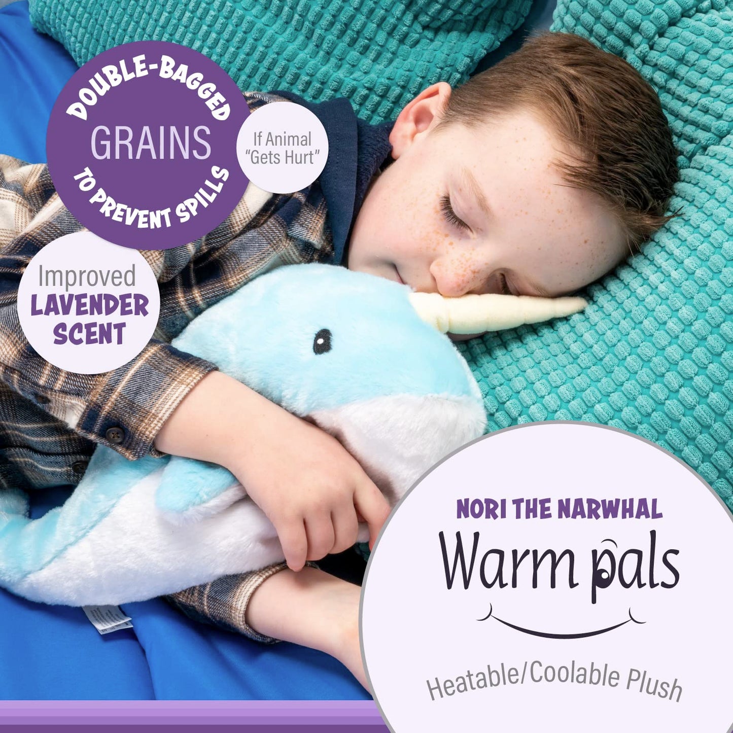Warm Pals - Nori The Narwhal - 1.5Lbs - Cozy Microwavable Lavender Scented Plush Toys - Heated Stuffed Animal - Heatable Coolabl