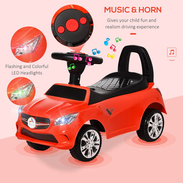 Aosom Kids Ride On Push Car, Foot-To-Floor Walking Sliding Toy Car For Toddler With Working Horn, Music, Headlights And Storage, Red