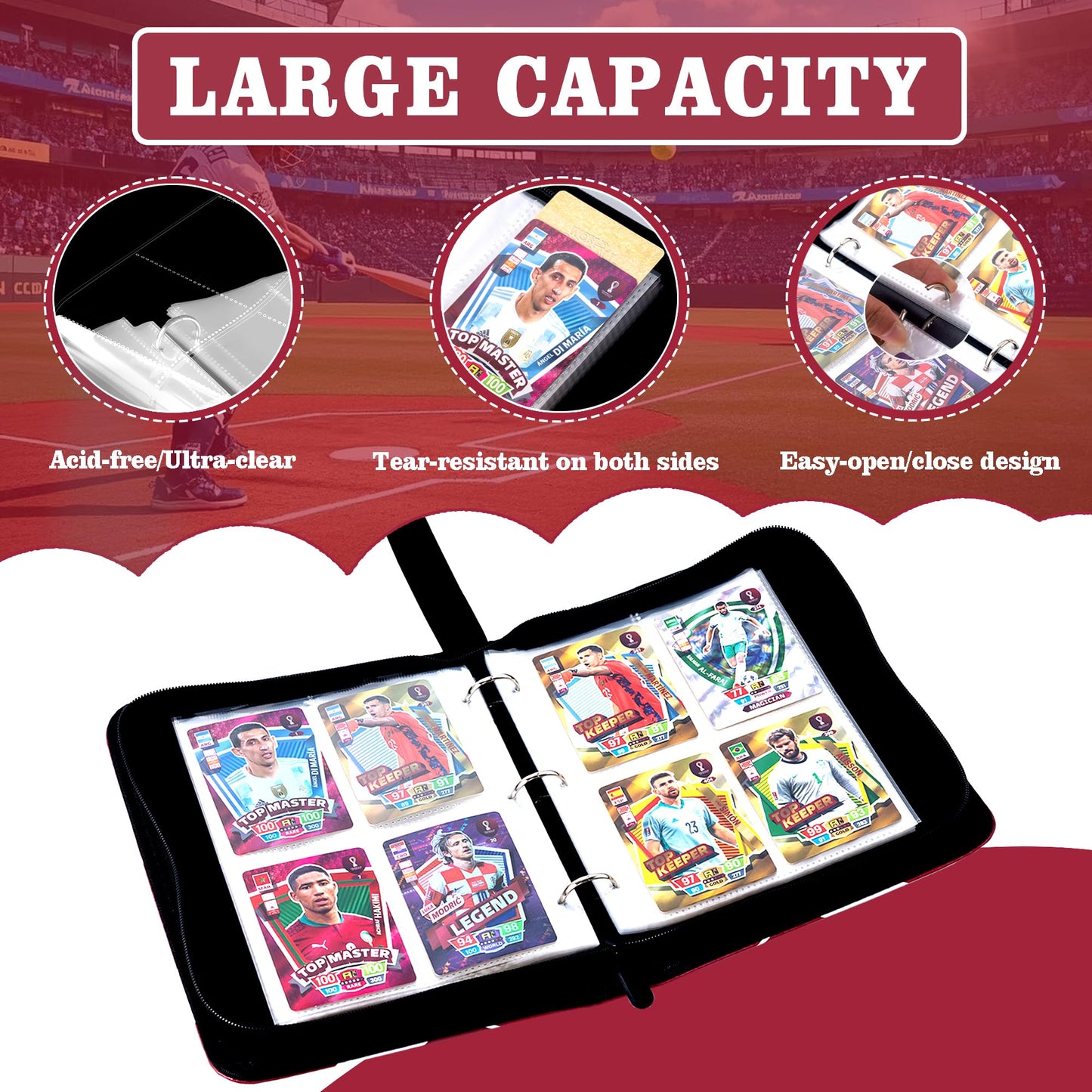 MGCLBR Trading Card Binder 4 Pocket Storage Album for Collectible Cards with 50 Removable Double-Sided Card Holder for Standard Size Cards