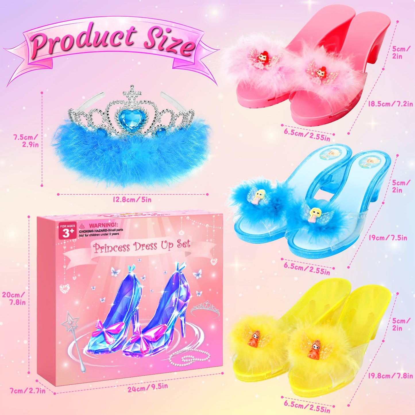 Princess Dress Up Shoes Set, Girls Role Play Dress Up Toys,Toddler Pretend Play Crown Kit Gift Set For Little Girls Aged 3-6 Yea