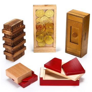 Hanaive 5 Pack Christmas Puzzle Box Gift Wooden Secret Money Puzzle Box With Hidden Compartments Ideal Money Box 3D Wood Lock Bo