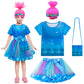 Miltrs Princess Poppy Dresses Costume Set Rainbow Tutu Dress For Girls Cosplay Halloween Outfits Birthday Party With Bag Wig