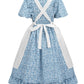 Fccam Colonial Pioneer Dresses For Girls Short Sleeve Floral Prairie Costume Blue M