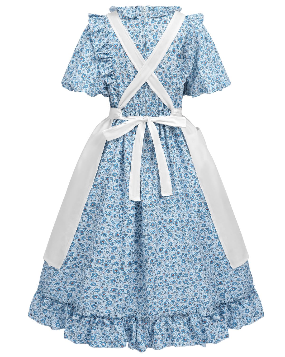 Fccam Colonial Pioneer Dresses For Girls Short Sleeve Floral Prairie Costume Blue M