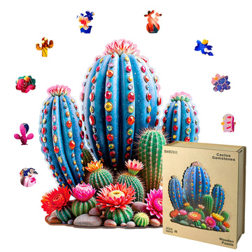 Wooden Jigsaw Puzzles For Adults And Kids, Cactus Gemstones 200 Piece Unique Shaped Puzzle, Family Game And Creative Wooden Puzz