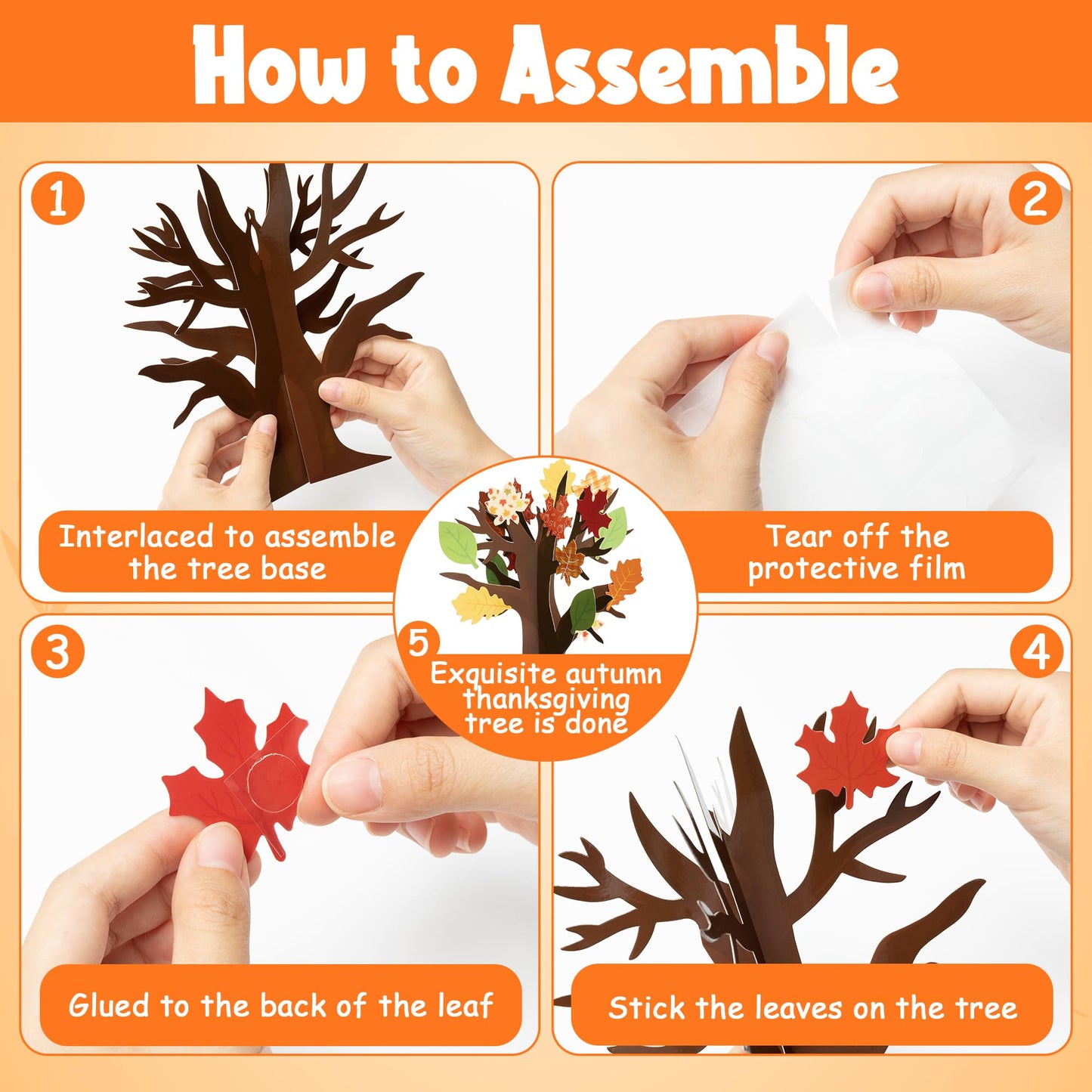 WATINC 16Pcs Fall Thankful Trees Craft Kits for Kids, Autumn Maple Oak Leaves Make Your Own DIY Thanksgiving Trees Decoration Th