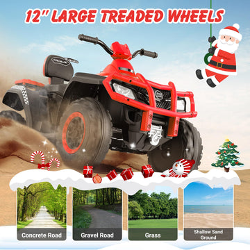 Elemara 24V 2 Seater Kids Ride-On Electric Atv,4 Wheeler Kids Quad Electric Car With Total 400W Motors, 5Mph Max Speed, 2 Charging Ports, Led Headlights, Music, Radio, Ride On Toys For Big Kids, Red