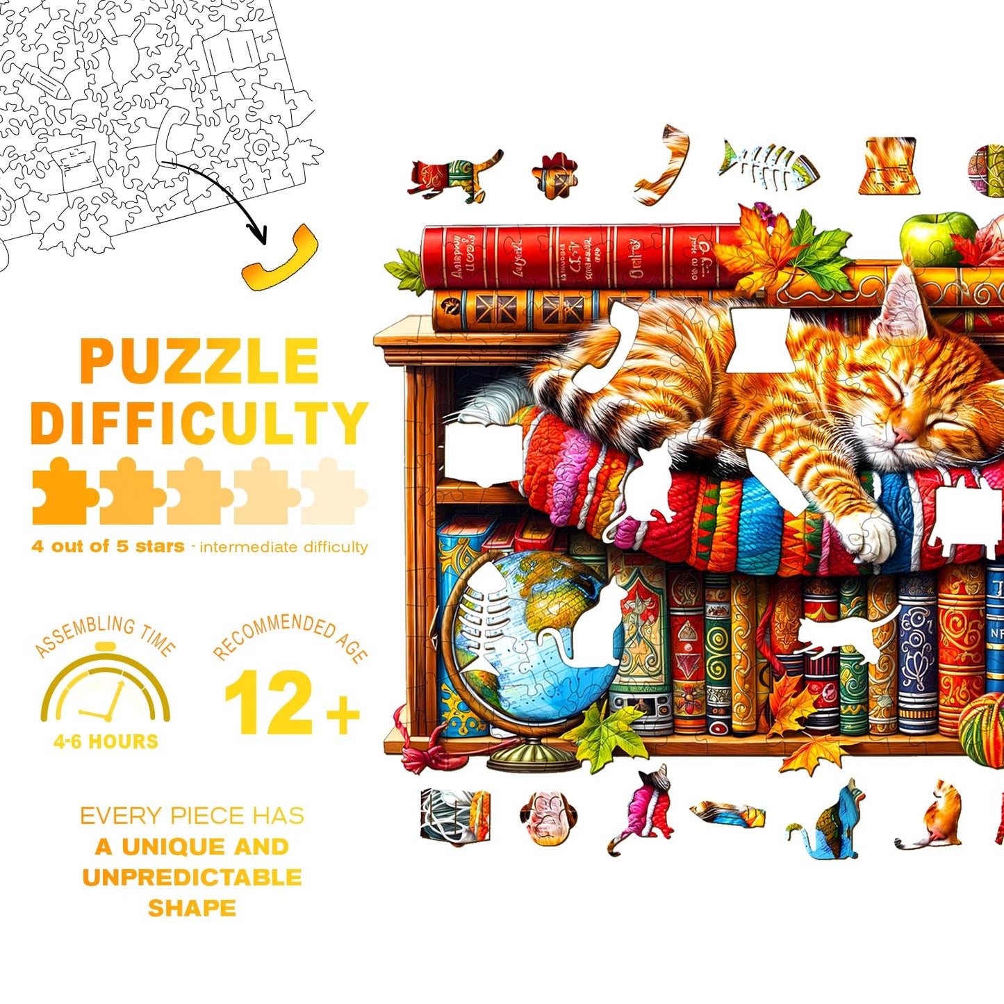 Wooden Puzzles for mature-themeds - Challenging Dreamy Tabby Cat mature-themed Puzzle  Unique Animal Shaped Wooden Jigsaw Puzzles for mature-themeds  Creative Gifts Family Games 8.5 * 6 in 100pcs