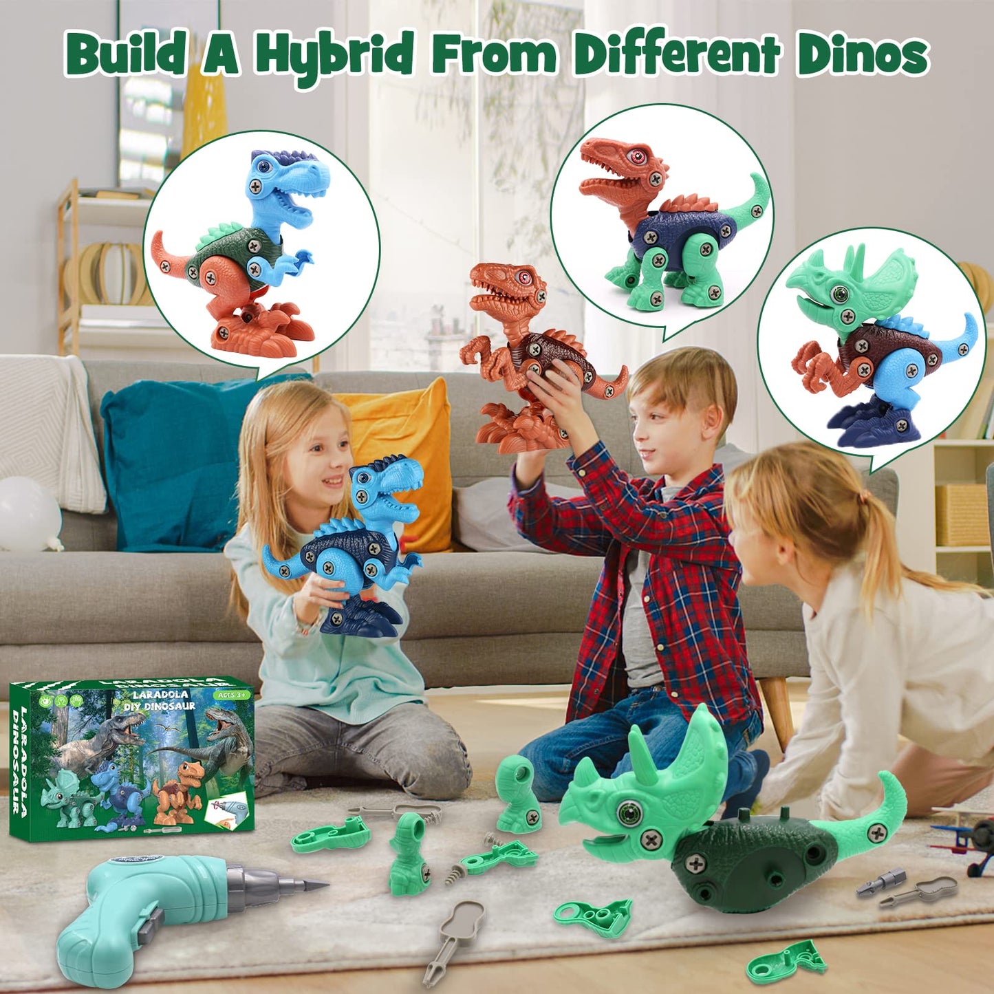 Laradola Dinosaur Toys for 3 4 5 6 7 8 Year Old Boys, Take Apart Dinosaur Toys for Kids 3-5 5-7 STEM Construction Building Kids