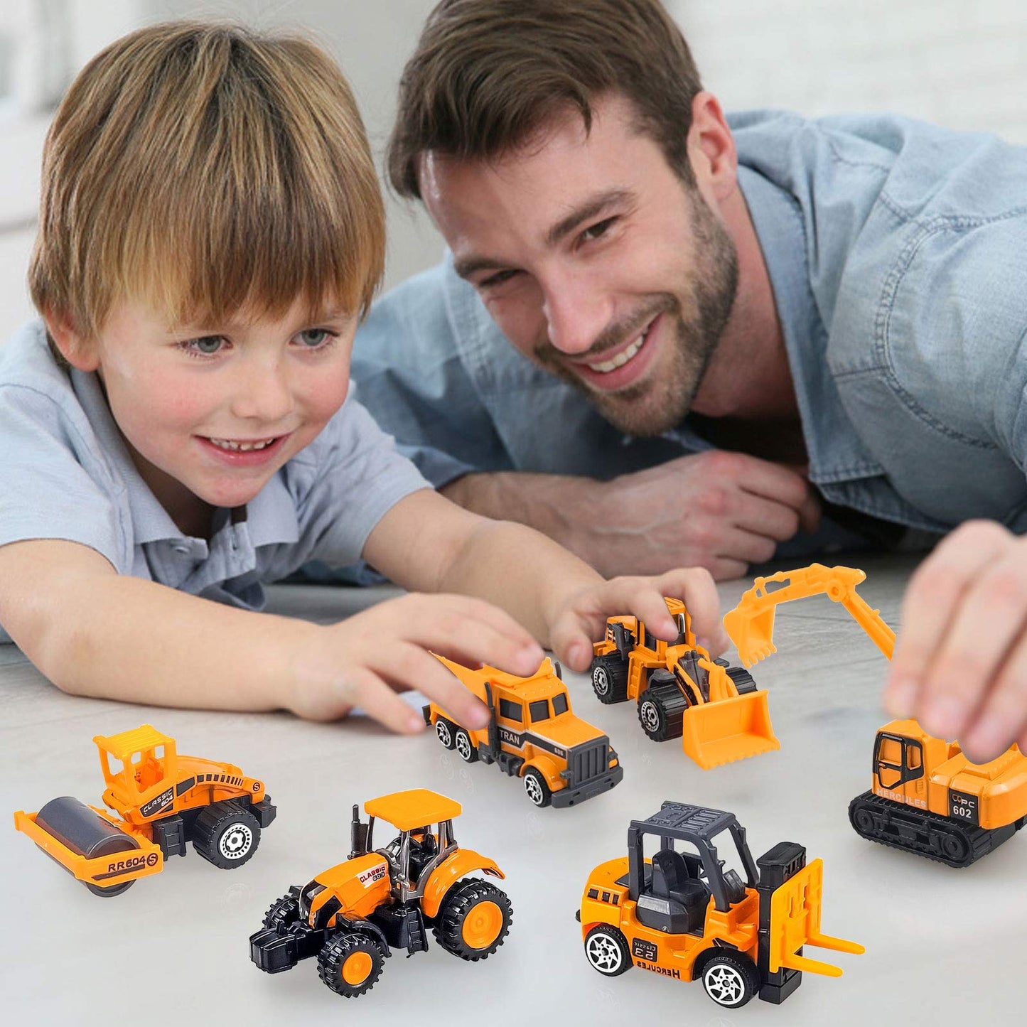 Blooming Lilies 6 Pack Diecast Construction Vehicle Toy Set, Mini Plastic Models for Boys & Girls, Yellow, Ages 1-7, Birthday Party Favors