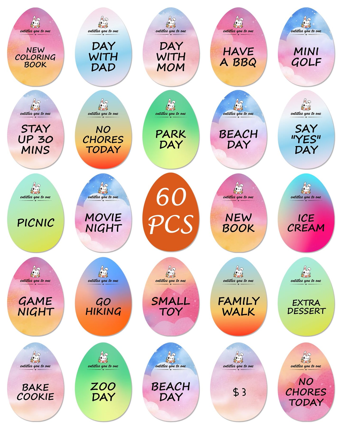 Blesky 60 Pack Easter Egg Tokens For Kids,Easter Reward Tokens Easter Prizes Stuffers Coins For Egg Hunt Prizes Easter Egg Fille