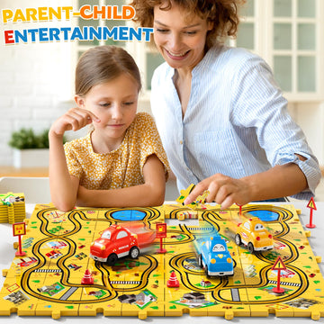 Beby Buty 64 Pcs Puzzle City Race Cars Track Set Toys For Kids Boys, Puzzle Racer Kids Car Track Set Ages 3-5 4-6, Toys Gifts Fo