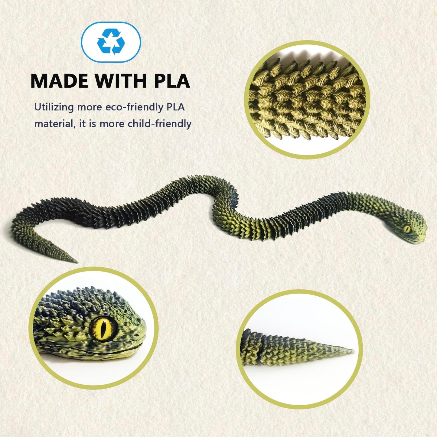 24In 3D Printed Snake Toys, Flexible 3D Printed Animal, Eco-Friendly Fidget Adhd Snake Toys, Perfect Desk Pet For Animal Collect