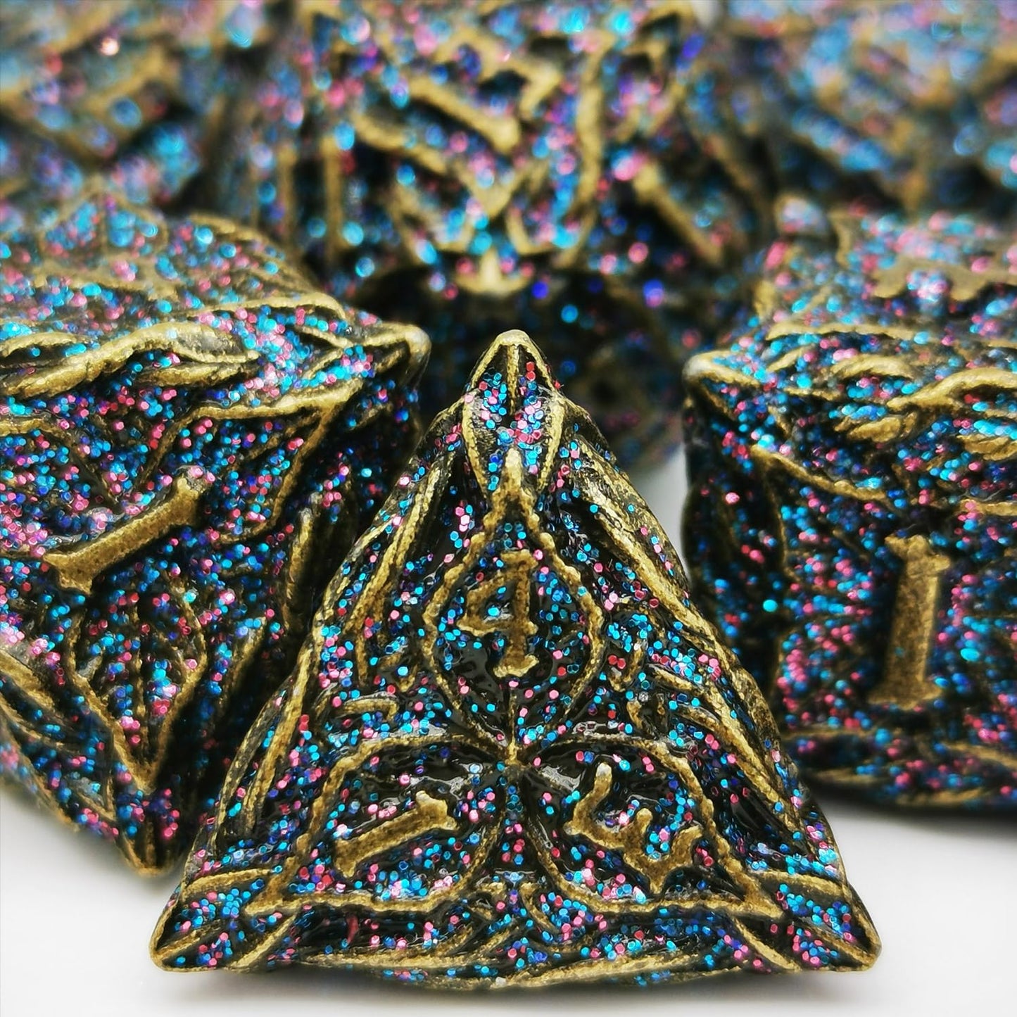 Mjdiceok Metal Flash Magic Vine Leaf Dice Set Dnd 7 Pcs Polyhedral D&D Dice Set Apply To Dunfgeons And Dragons Gift Role Playing