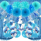 Recosis Birthday Party Decorations, Blue Party Decorations For Boy Men, Happy Birthday Banner, Curtains, Paper Pompoms And Fans,