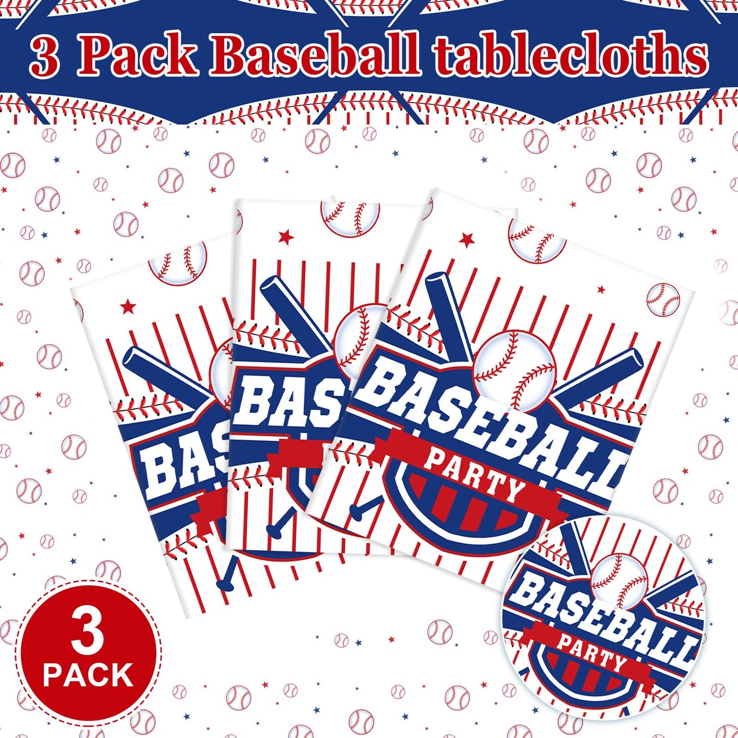 Newwiee 3 Pcs Baseball Party Table Cover Disposable Plastic Baseball Birthday Table Cloth for Birthday Party Decoration