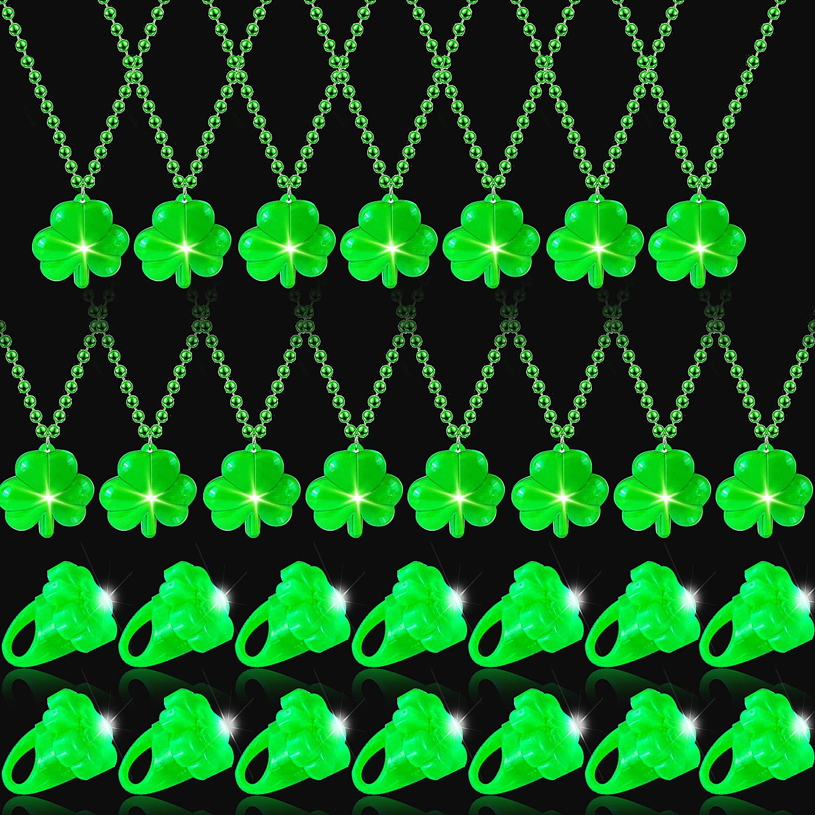 cssopenss 30 Pack St. Patrick's Day Light Up Shamrocks Necklaces Accessories Metallic st Patricks day LED Necklaces with light u