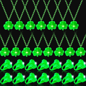 cssopenss 30 Pack St. Patrick's Day Light Up Shamrocks Necklaces Accessories Metallic st Patricks day LED Necklaces with light u