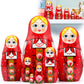 Aevvv Nesting Dolls Set Of 7 Pcs - Baboushka Nesting Dolls In Hand Painted Red Head Scarf And Sarafan Dress With Ornaments - Russian Dolls Nesting Dolls, Red, White, Green