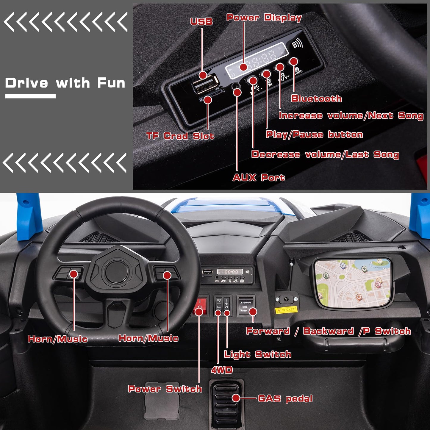 Posatck 24V Ride On Utv 2024 Kids 2 Seater Electric Vehicle Car With Parents Remote Control For 4 Wheels Drive Kids Battery Powe