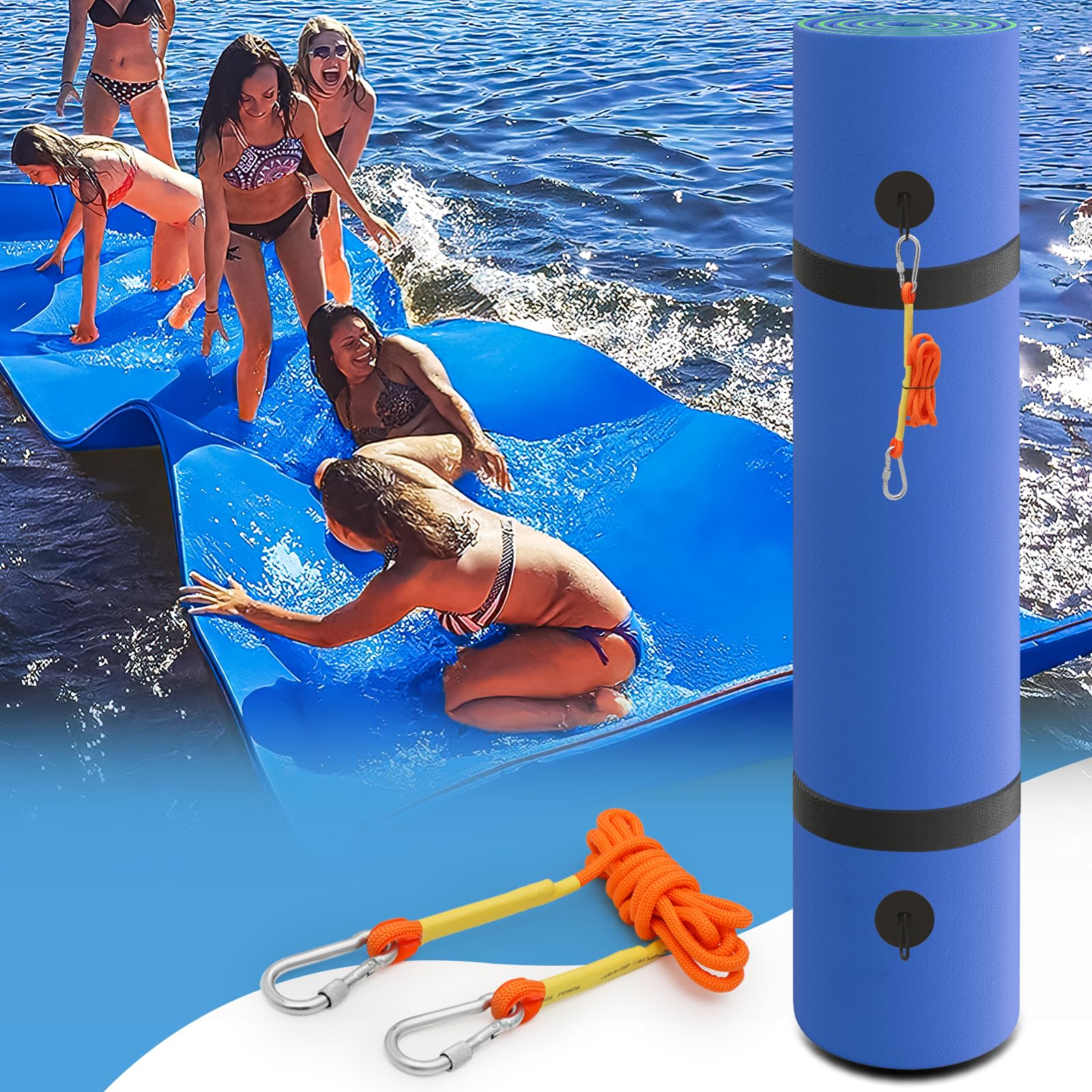 MADOG 12 x 6 Ft Outdoor Floating Water Mat for mature-themed Beach Lake Ocean Swimming Pool Large Size 3 Layer Tear Resistant XPE Foam Giant Swim Tanning Float Island Pad Raft Recreation Hck Lounger Blue