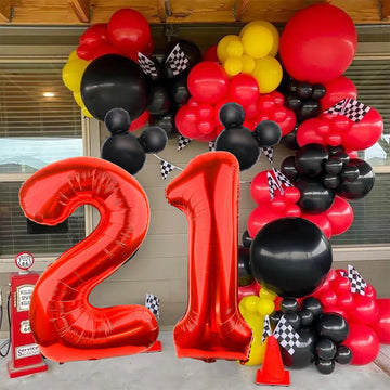 Lebery Mouse Number 2 Balloon 40 Inch Red Number 2 Balloon Mini Mouse Head Balloons For 2Nd Birthday Party, Black Red Large Numeral Two Foil Balloons For Baby Shower Anniversary Supplies Decoration