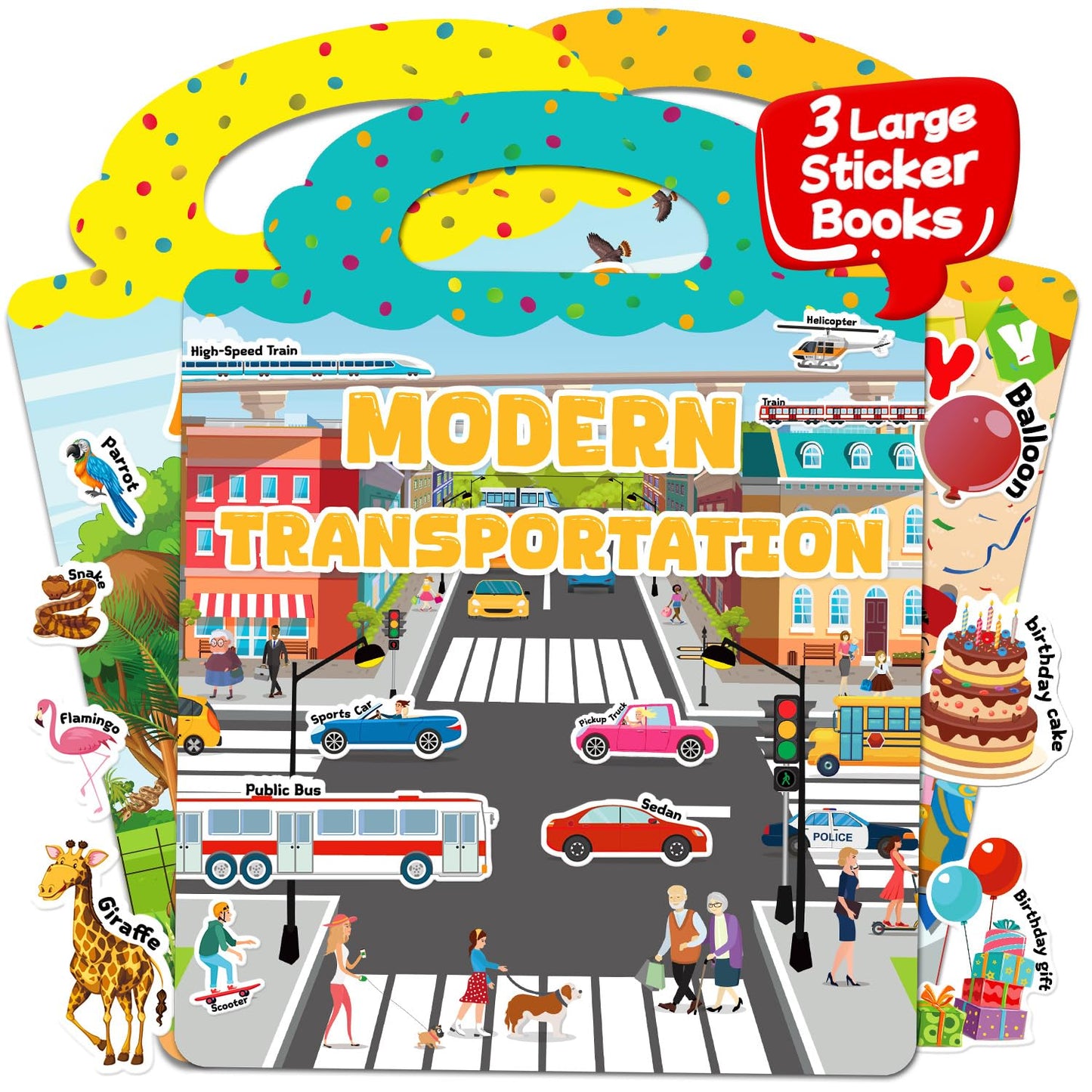 3 Sets Reusable Sticker Books for Toddlers 3-6 Years, Large Jelly Sticker Activity Books for Kids, Travel Toys for Toddlers Ages
