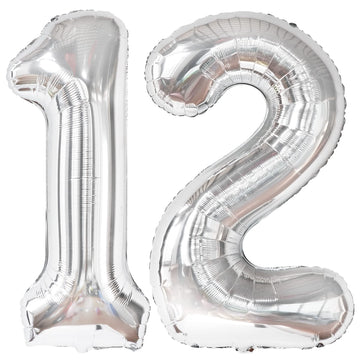 Giant, Silver 12 Balloon Number Foil - 40 Inch | 12 Birthday Balloon For 12Th Birthday Decorations For Girls | Number 12 Balloon, 12 Birthday Decorations Boy | 12 Year Old Birthday Party Decorations
