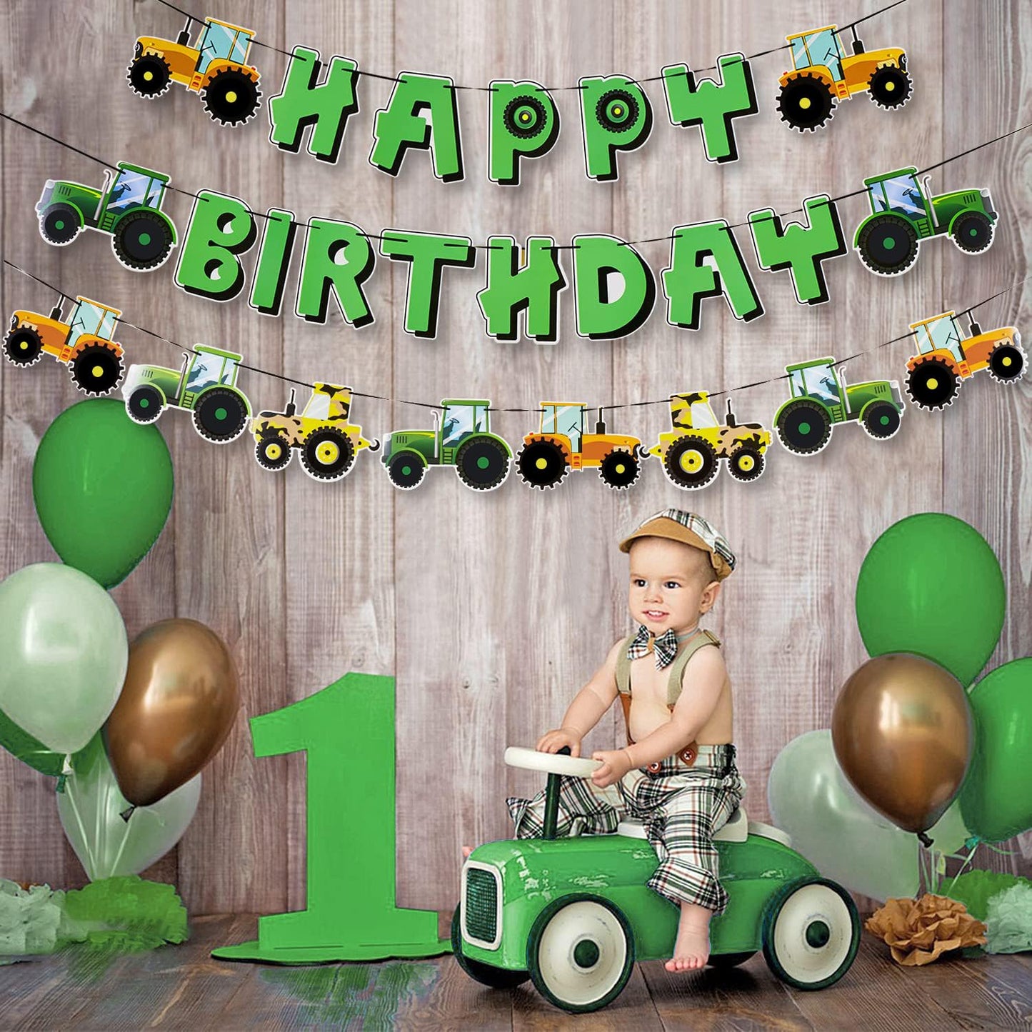 Sunbeauty Green Tractor Happy Birthday Banner Set With Tractor Garland Banner For Tractor Farm Themed Birthday Party Supplies De