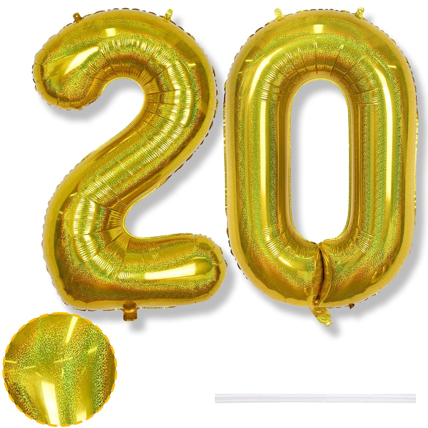40 Inch Laser Gold 20 Balloons, Xxl Globos Dorados Self Inflating Number 20 Mylar Balloon For Women 20Th Birthday Party Decor, F